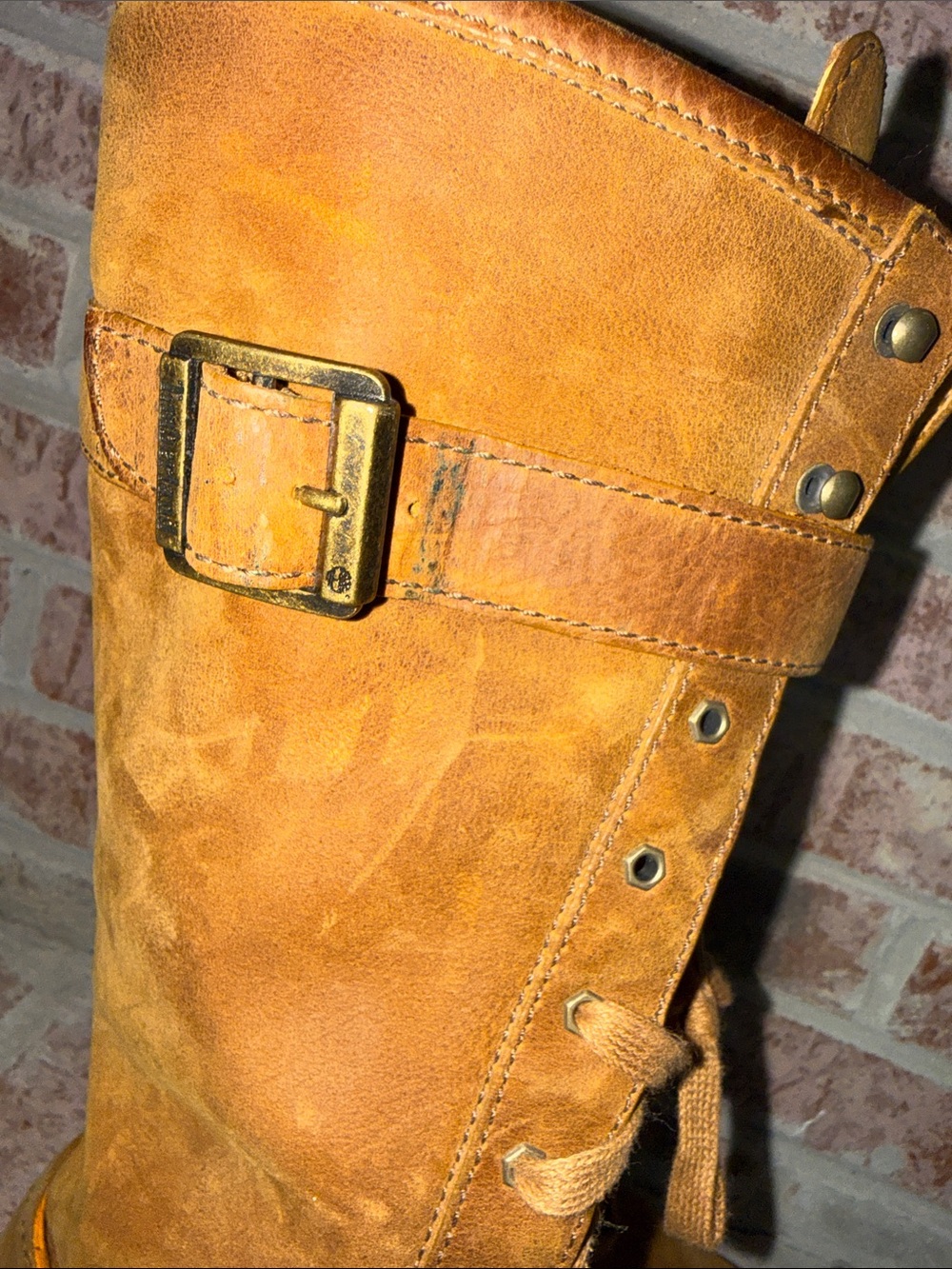Women Timberland Tan Leather Lace-Up Mid-Calf Buckle Boots size 11M - Picture 11 of 13